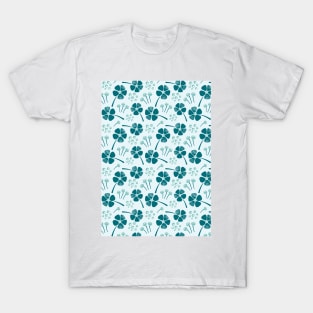 Abstract Floral Pattern in Teal and Light Blue T-Shirt